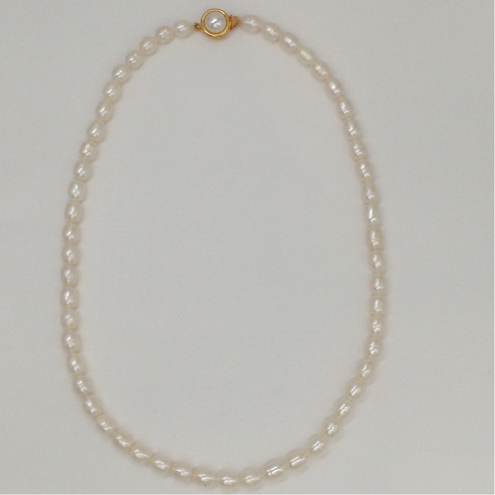 Freshwater white oval pearls strand JPM0082