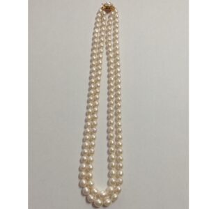 White Oval Graded Pearls Necklace 2 Layers JPM0083