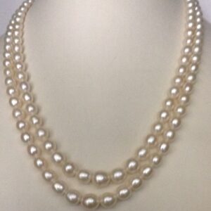 White Oval Graded Pearls Necklace 2 Layers JPM0083