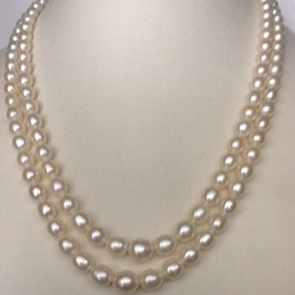 White Oval Graded Pearls Necklace 2 Layers JPM0083