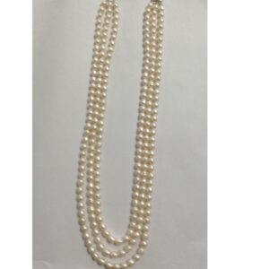 Freshwater White Oval Pearls Necklace 3 Layers JPM0084