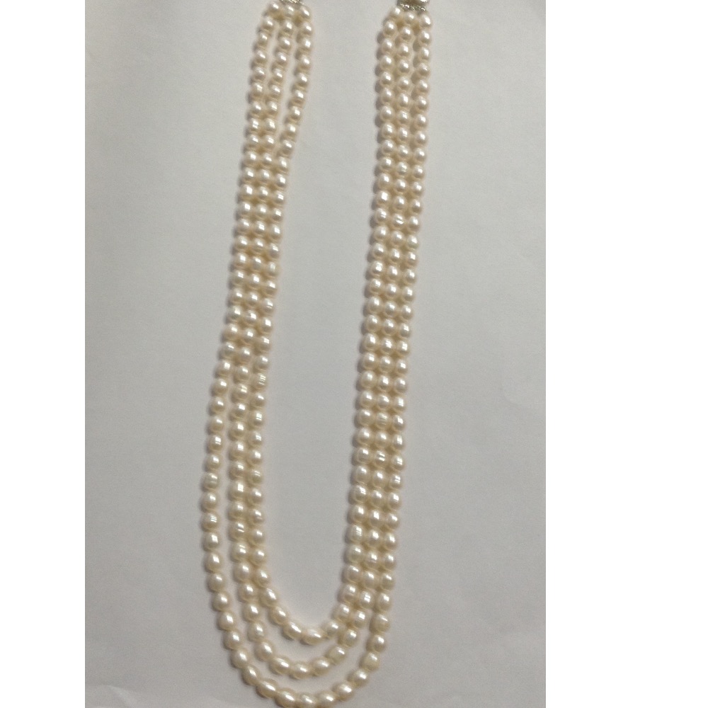 Freshwater White Oval Pearls Necklace 3 Layers JPM0084