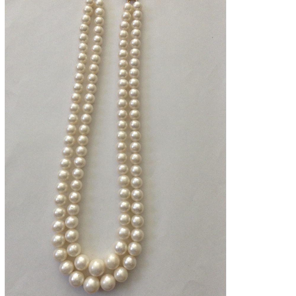 White Round Pearls Graded Necklace 2 Layers JPM0087