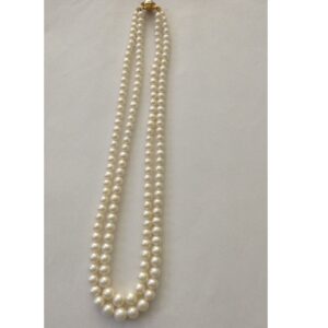 White Round Graded Pearls Necklace 2 Layers JPM0075