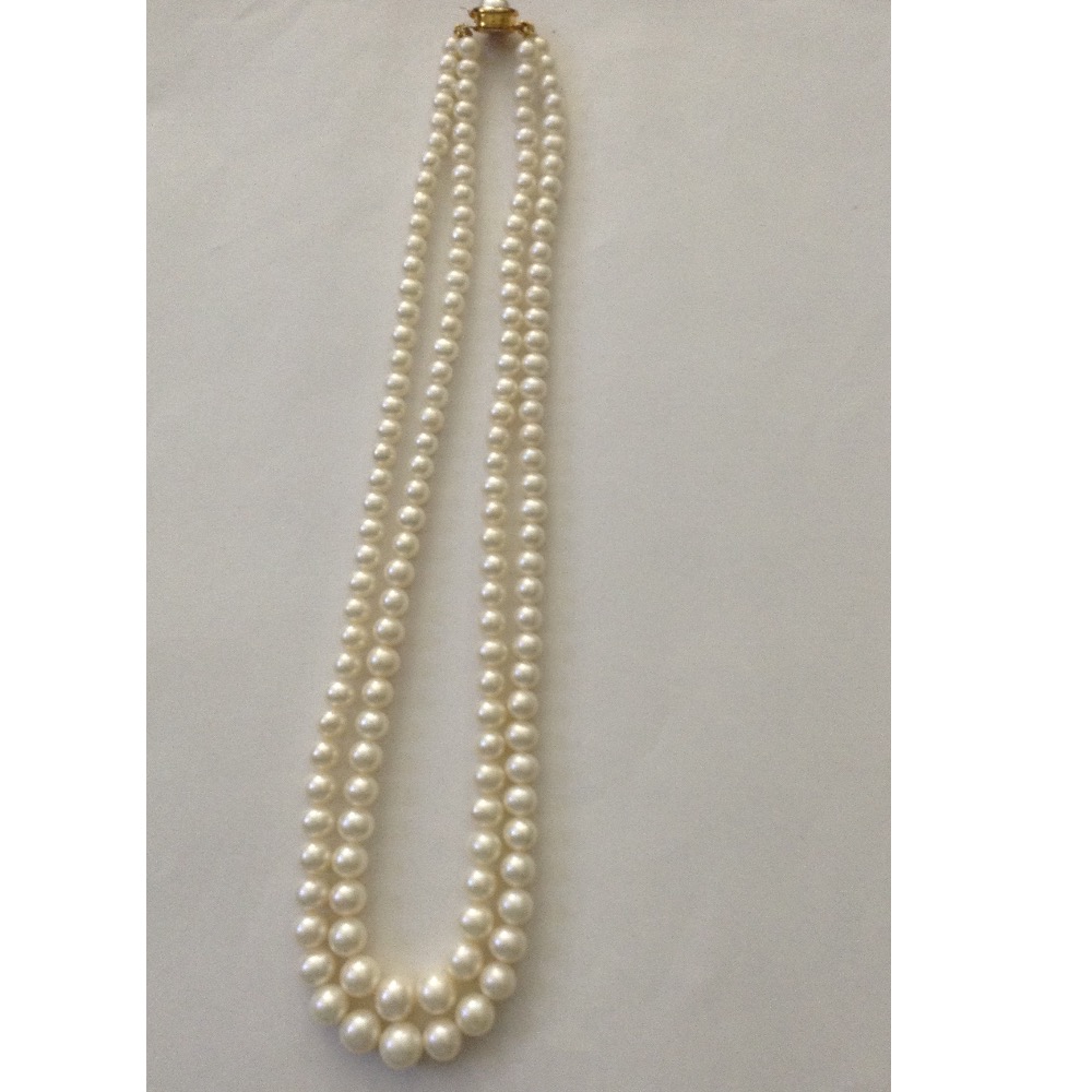 White Round Graded Pearls Necklace 2 Layers JPM0075