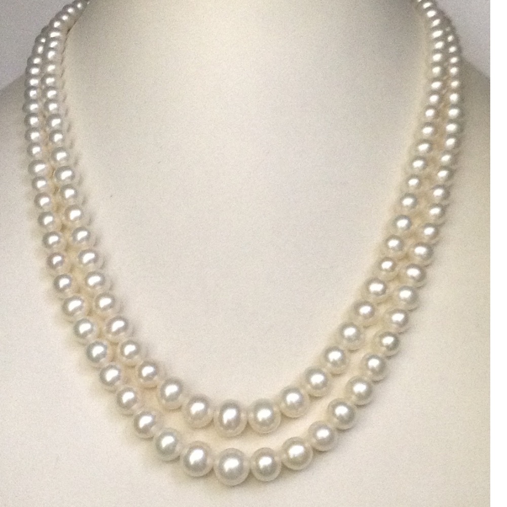 White Round Graded Pearls Necklace 2 Layers JPM0075