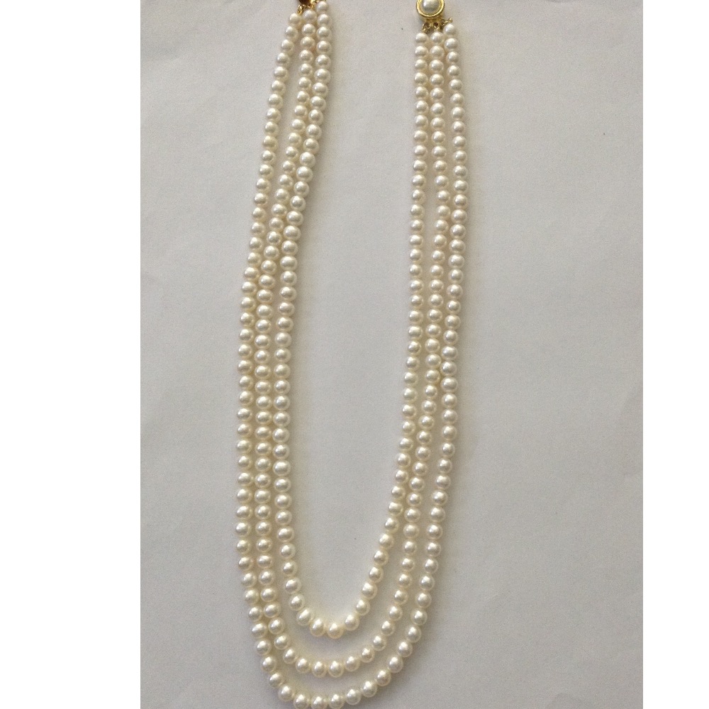 Freshwater White Round Pearls Necklace 3 Layers JPM0106