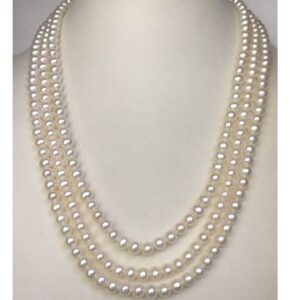 Freshwater White Round Pearls Necklace 3 Layers JPM0106