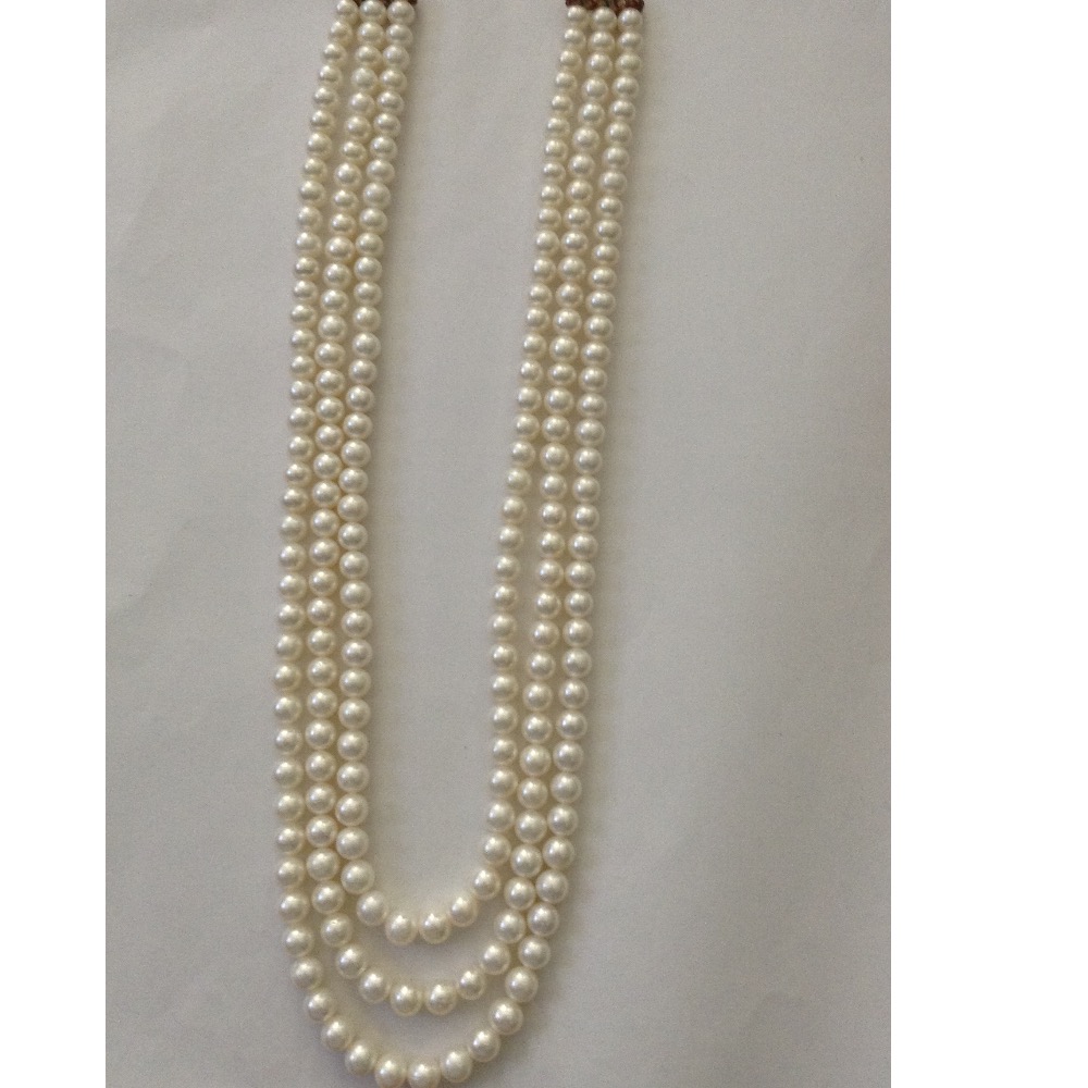 Freshwater White Round Pearls Necklace 3 Layers JPM0076