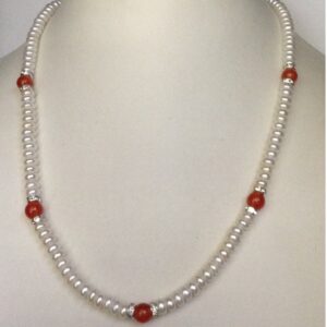 Freshwater white flat pearls strand with cz chakri JPM0089