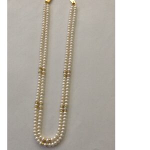 White Flat Pearls Necklace With CZ Chakri 2 Layers JPM0085