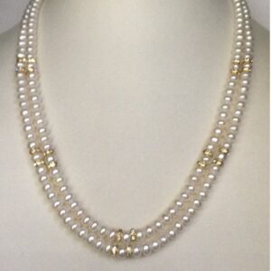 White Flat Pearls Necklace With CZ Chakri 2 Layers JPM0085