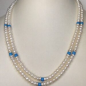 White Flat Pearls Necklace With CZ Chakri 2 Layers JPM0086