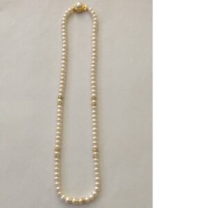 Freshwater white flat pearls strand with cz chakri JPM0093