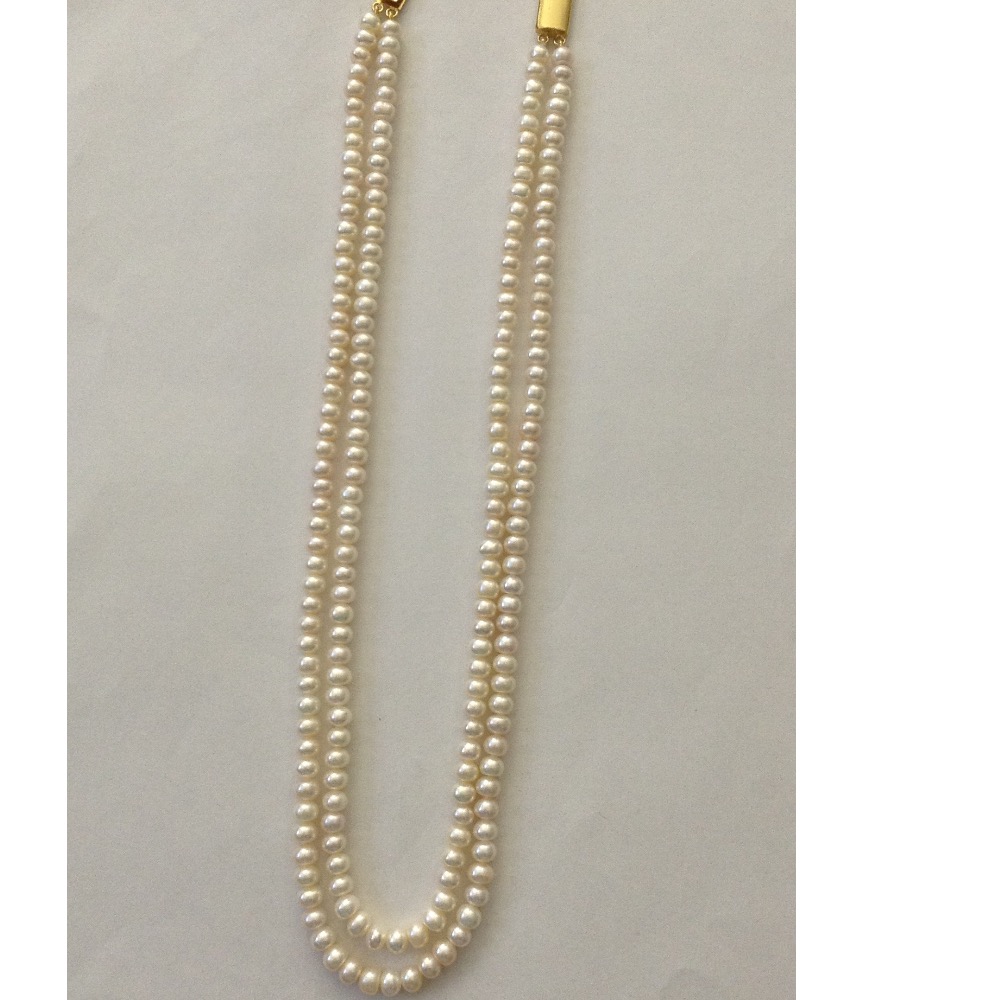 Freshwater White Flat Pearls Necklace 2 Layers JPM0091