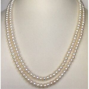 Freshwater White Flat Pearls Necklace 2 Layers JPM0091