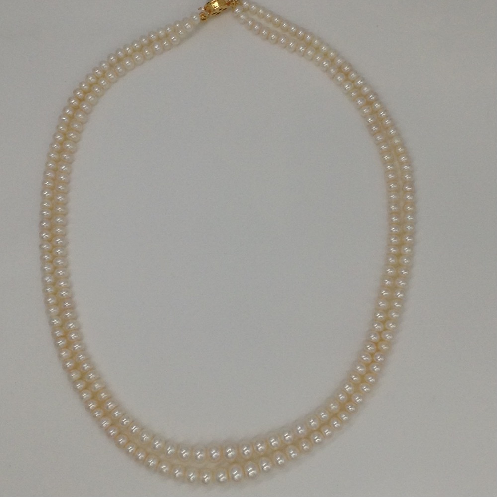 White Flat Graded Pearls Necklace 2 Layers JPM0074