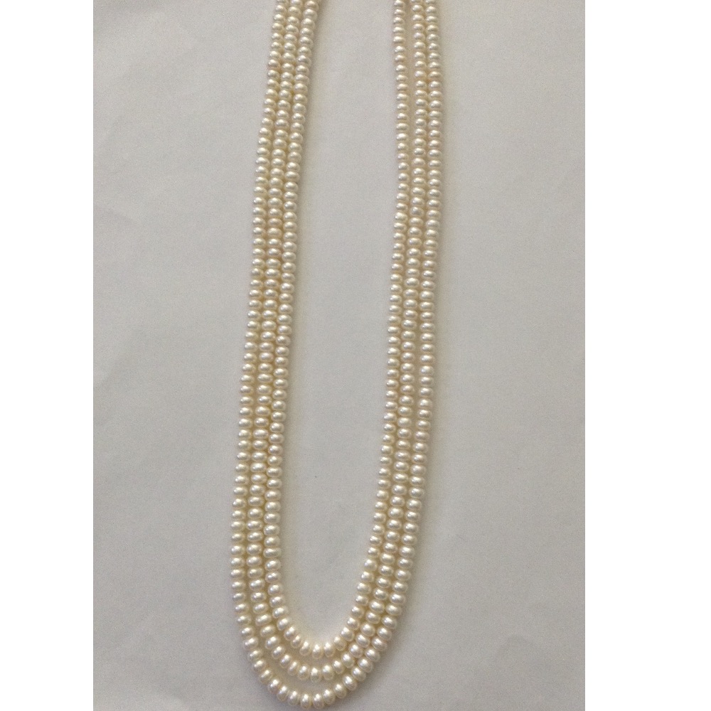 Freshwater White Flat Pearls Necklace 3 Layers JPM0090