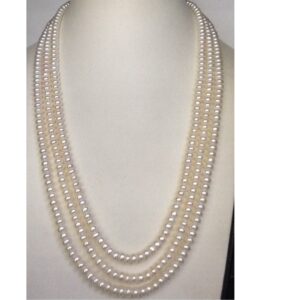 Freshwater White Flat Pearls Necklace 3 Layers JPM0090