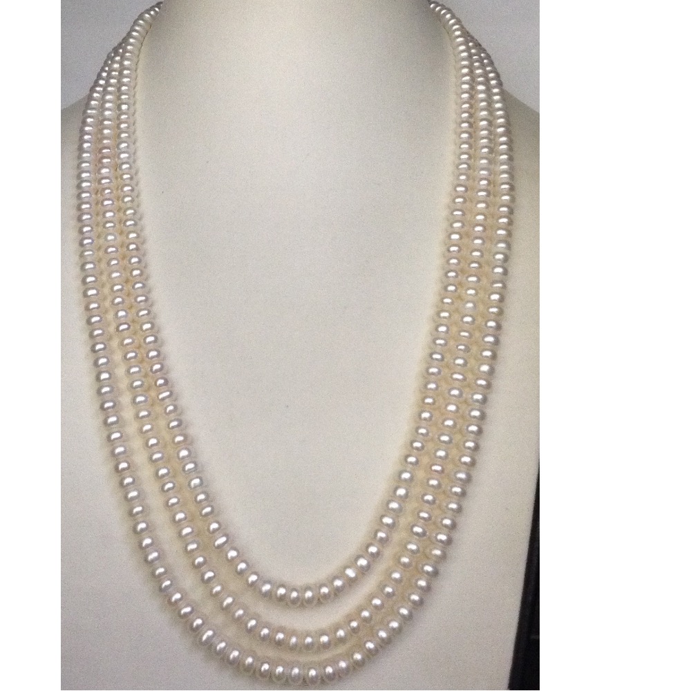 Freshwater White Flat Pearls Necklace 3 Layers JPM0090