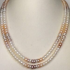 Shaded Flat Pearls With CZ Chakri Necklace 2 Layers JPM0071
