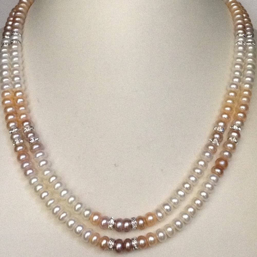 Shaded Flat Pearls With CZ Chakri Necklace 2 Layers JPM0071