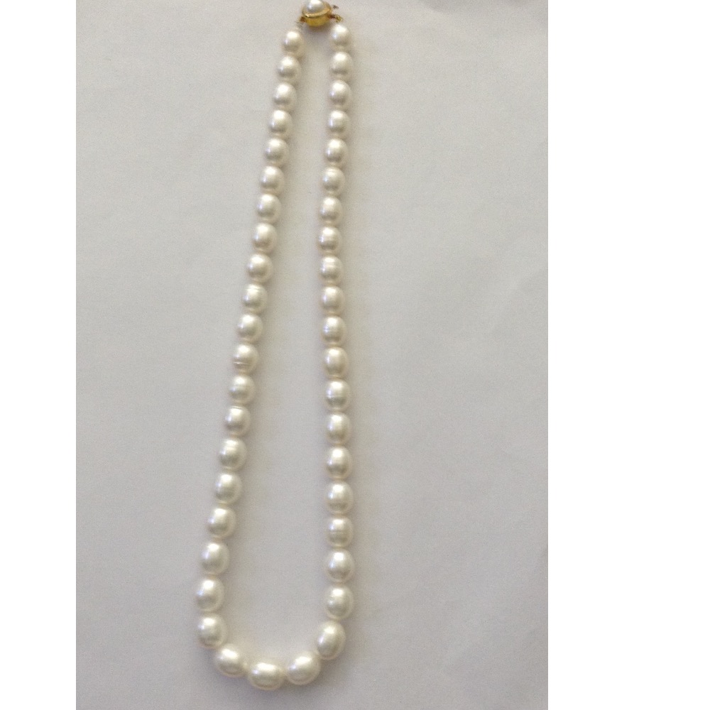 Freshwater white oval pearls strand JPM0098