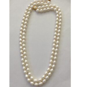 Freshwater White Oval Pearls Necklace 2 Layers JPM0097