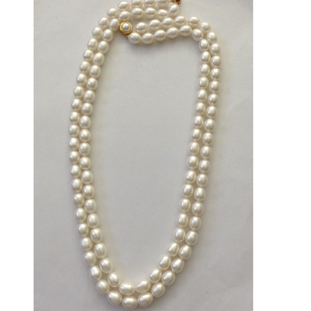 Freshwater White Oval Pearls Necklace 2 Layers JPM0097