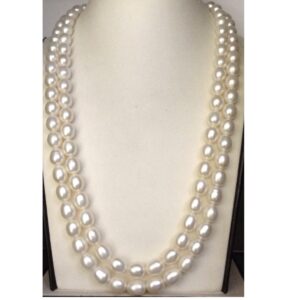 Freshwater White Oval Pearls Necklace 2 Layers JPM0097