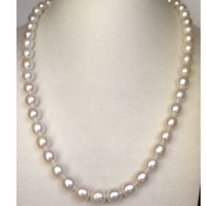Freshwater white oval pearls strand JPM0099