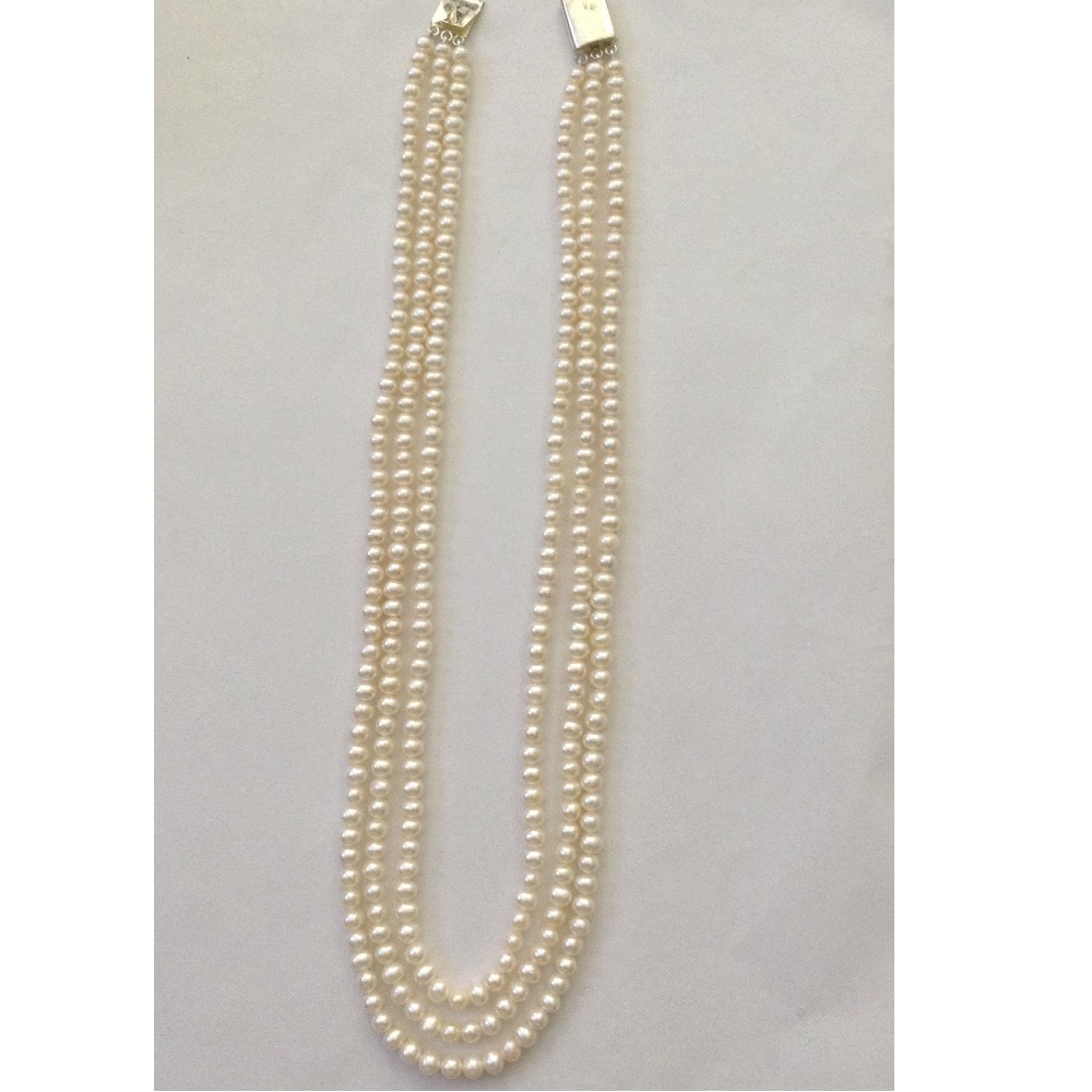 Freshwater White Potato Pearls Necklace 3 Layers JPM0107