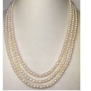 Freshwater White Potato Pearls Necklace 3 Layers JPM0107