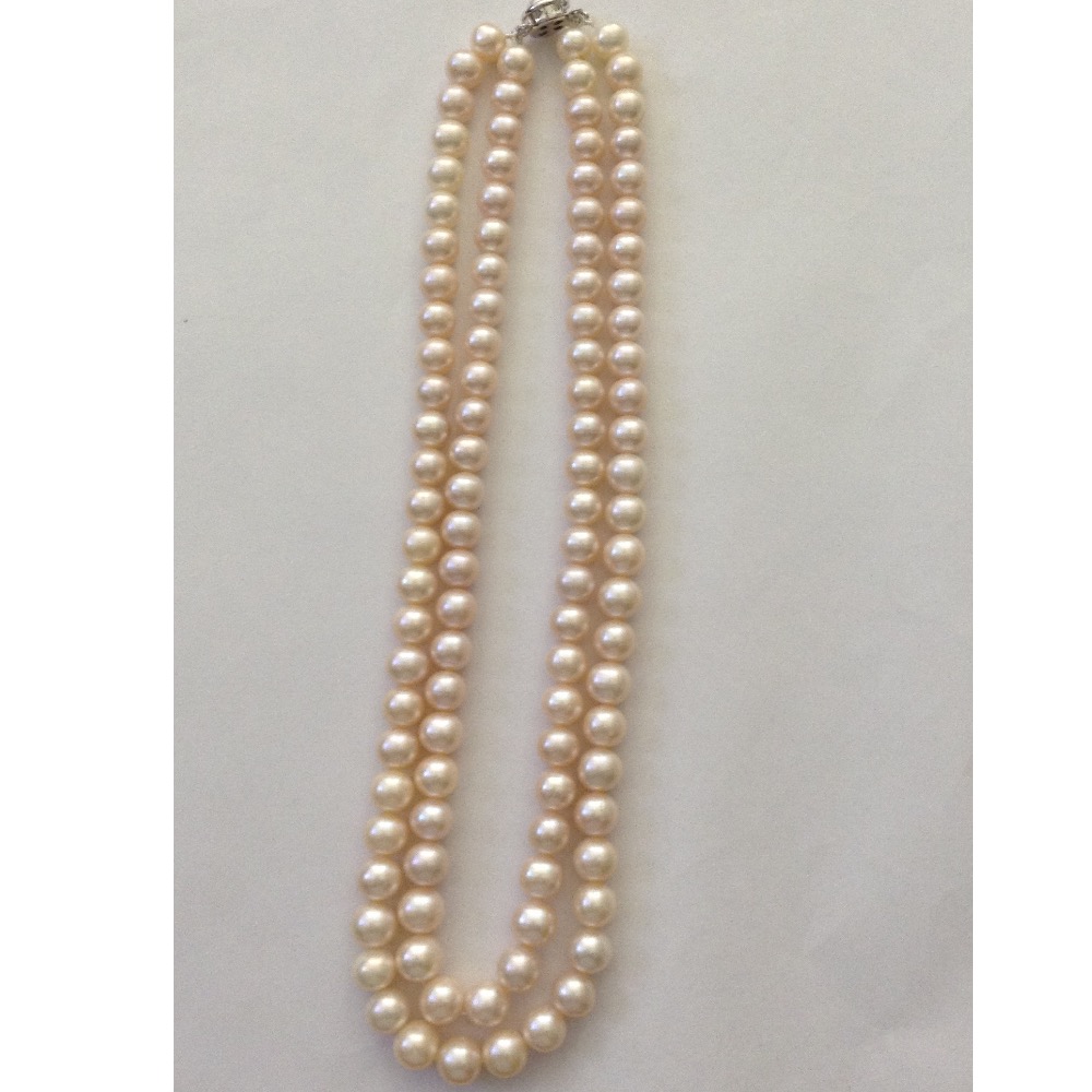 Freshwater Peach Round Pearls Necklace 2 Layers JPM0063