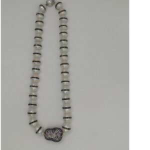 Freshwater white round jagmag pearls with cz ball necklace JPM0052