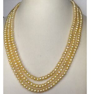 Freshwater Golden Flat Pearls Necklace 3 Layers JPM0062