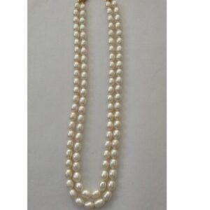 Freshwater White Oval Natural Pearls Necklace 2 Layers JPM0068