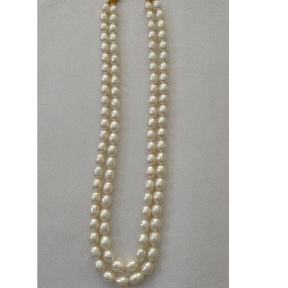 Freshwater White Oval Natural Pearls Necklace 2 Layers JPM0068