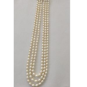 Freshwater White Oval Graded Pearls Neckalce 3 Layers JPM0049