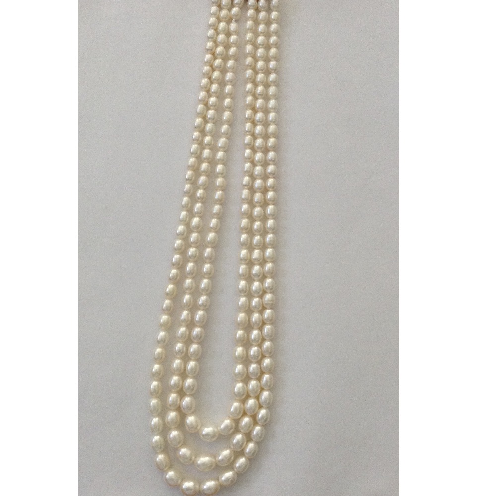 Freshwater White Oval Graded Pearls Neckalce 3 Layers JPM0049