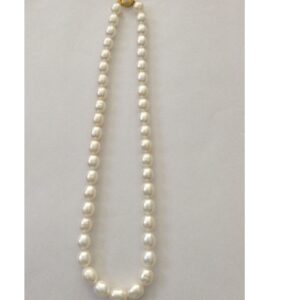 Freshwater white oval pearls strand JPM0061