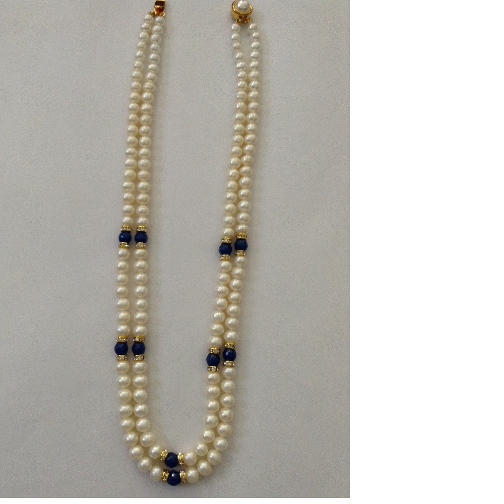 White Round Pearls With Chakri Necklace 2 Layers JPM0060