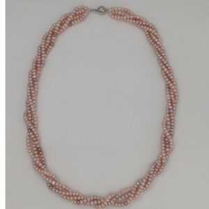 Freshwater Pink Flat Twisted Pearls Neckalce 4 Layers JPM0045