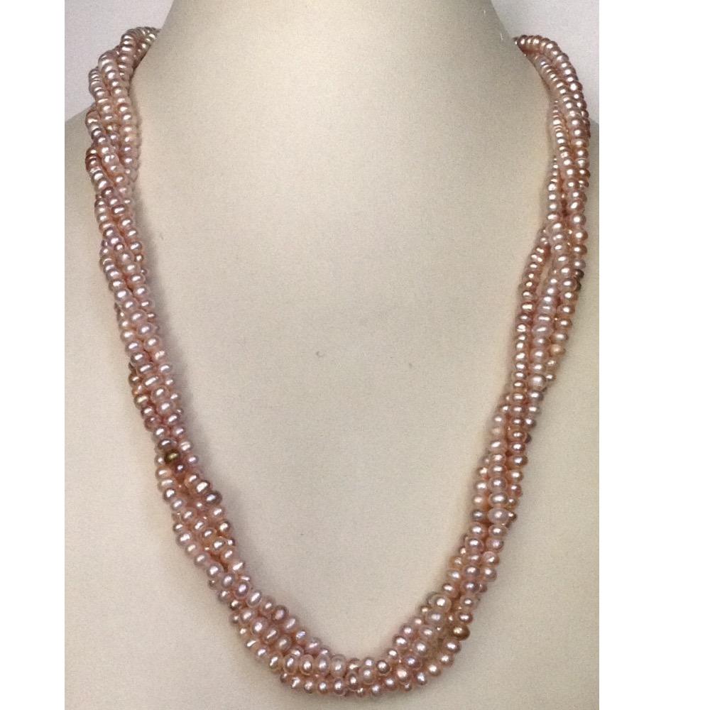 Freshwater Pink Flat Twisted Pearls Neckalce 4 Layers JPM0045