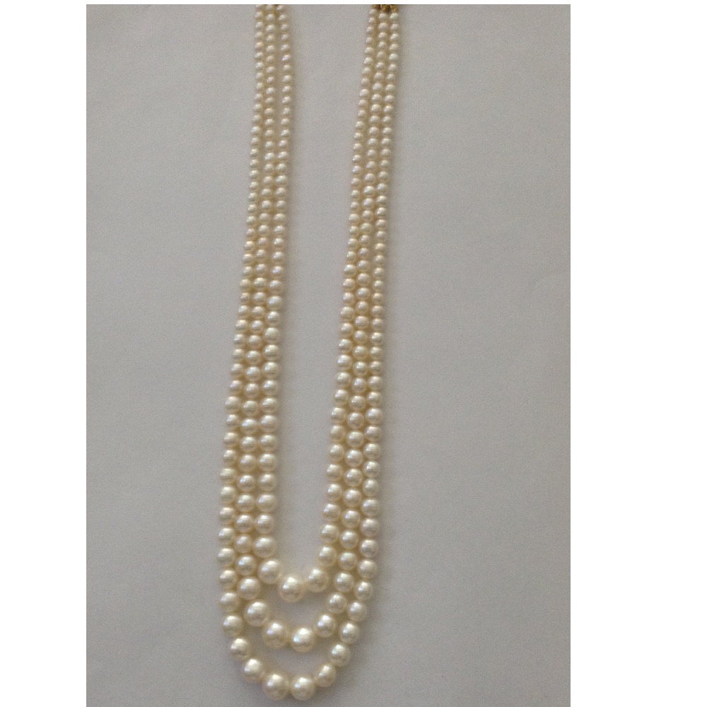 White Round Graded Pearls Necklace 3 Layers JPM0047