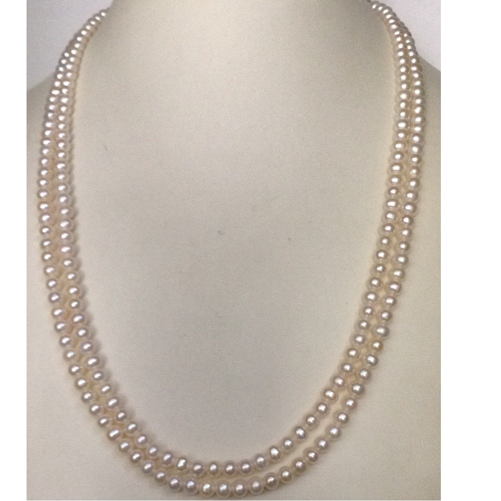 Freshwater White Round Pearls Necklace 2 Layers JPM0065