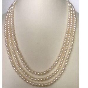 Freshwater White Potato Pearls Necklace 3 Layers JPM0044