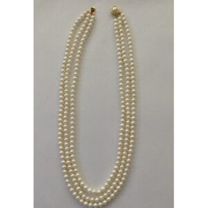 Freshwater White Round Pearls Necklace 3 Layers JPM0042