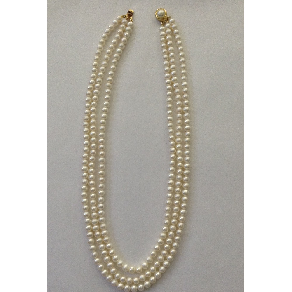Freshwater White Round Pearls Necklace 3 Layers JPM0042