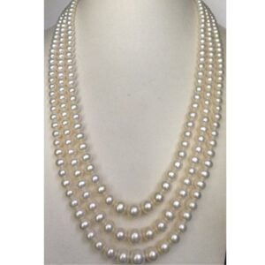 White Round Graded Pearls Necklace 3 Layers JPM0043